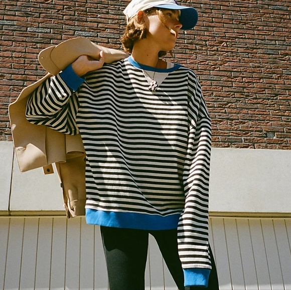 We The Free Tops - We The Free by Free People Classic Striped Oversized Crewneck